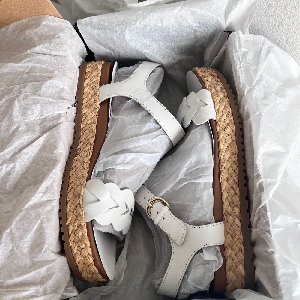 Naturalizer Neila White Leather Braided Espadrille Sandal Buckle Size 8 Wide - Picture 4 of 16